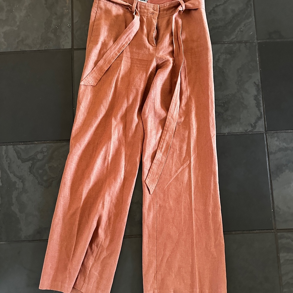 ASOS mauve wide-leg linen pants with belt size 2